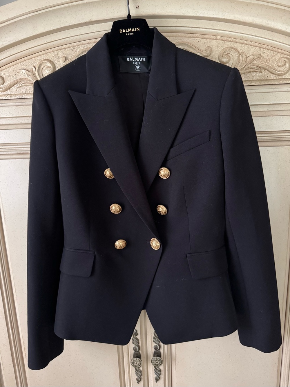 Balmain Black Double-Breasted Blazer with Gold Buttons